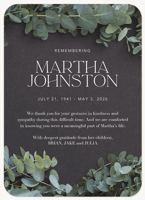 Serene Eucalyptus Memorial & Sympathy Cards