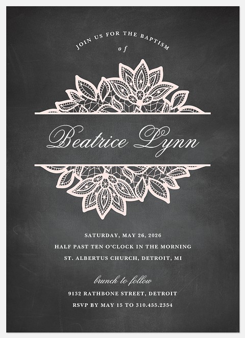 Chalkboard Lace Baptism Christening Invitations