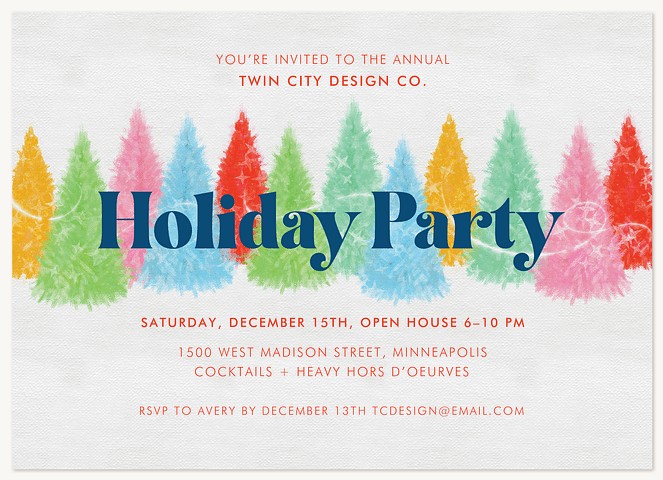 Brushed Trees Holiday Party Invitations