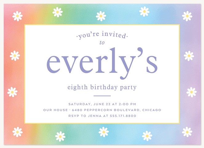 Daisy Rainbow Kids Birthday Invitations