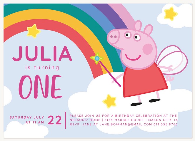 Peppa Pig Rainbow Fairyland Kids Birthday Invitations