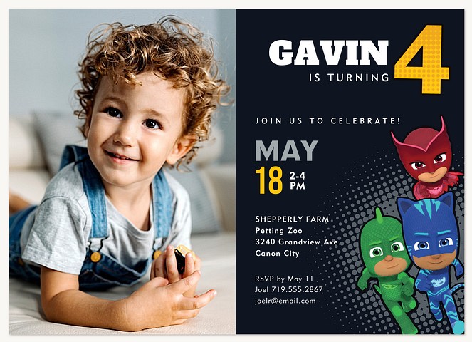 PJ Masks Super Hero Kids Birthday Invitations