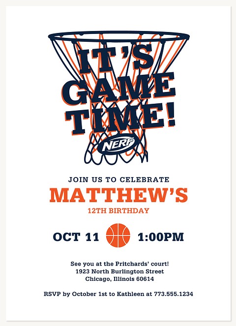 Nerf Game Time Kids Birthday Invitations