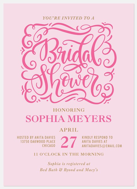 Whimsical Script Bridal Shower Invitations