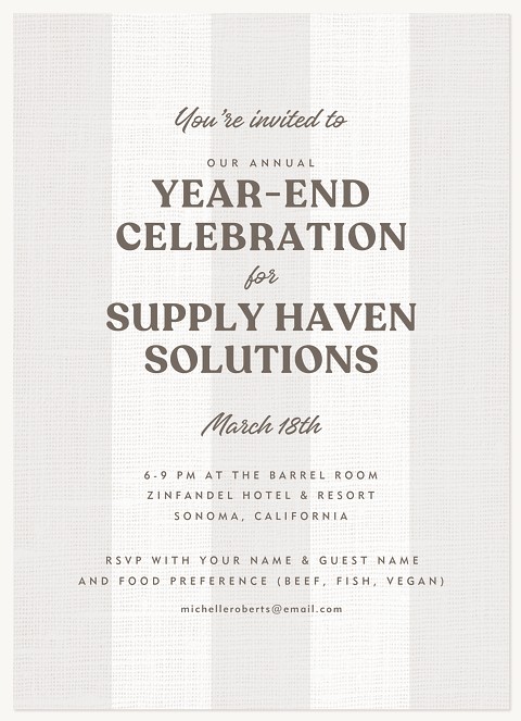 Linen Stripes Holiday Party Invitations