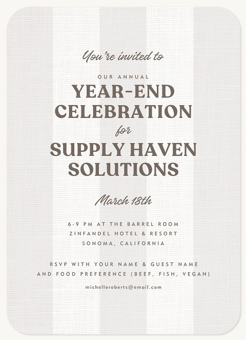 Linen Stripes Holiday Party Invitations