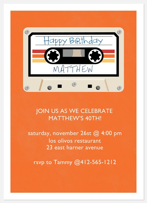 Mix Tape Adult Birthday Invitations