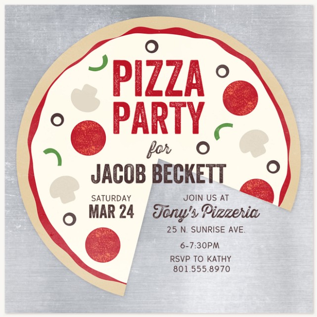 Pizza Party Kids Birthday Invitations