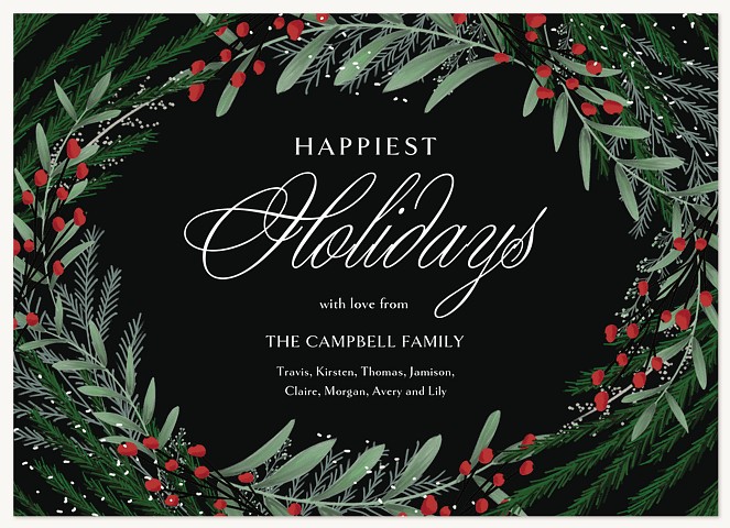Botanical Wreath Personalized Holiday Cards