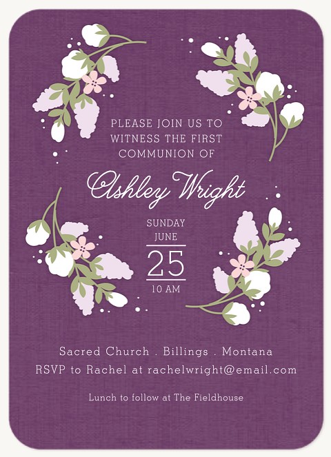 Lilac Dream First Communion Invitations
