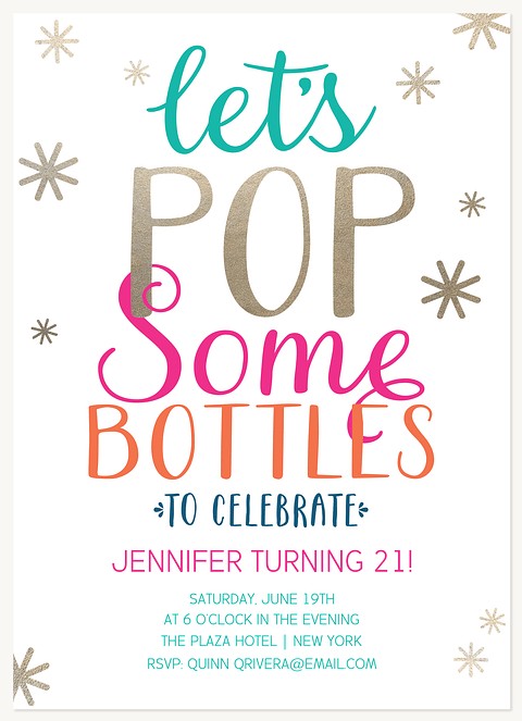 Popping Bottles Adult Birthday Party Invitations