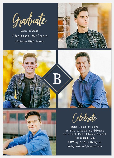 Monogram Grid Graduation Cards