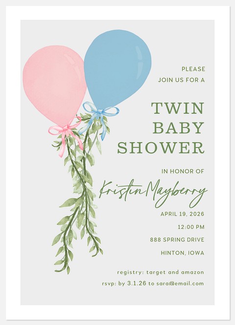 Up Up Away Baby Shower Invitations