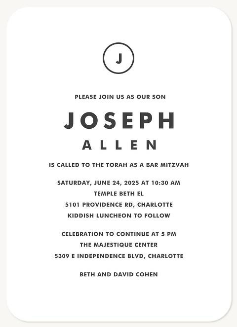 Crisp & Clean Bar Mitzvah Invitations