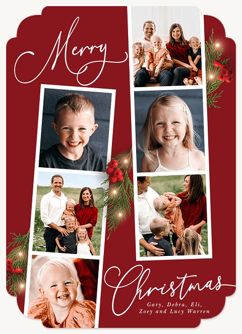 Holly Photo Strips Personalized Holiday Cards