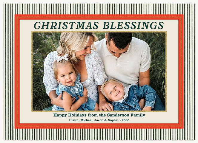 Pinstripe Border Personalized Holiday Cards