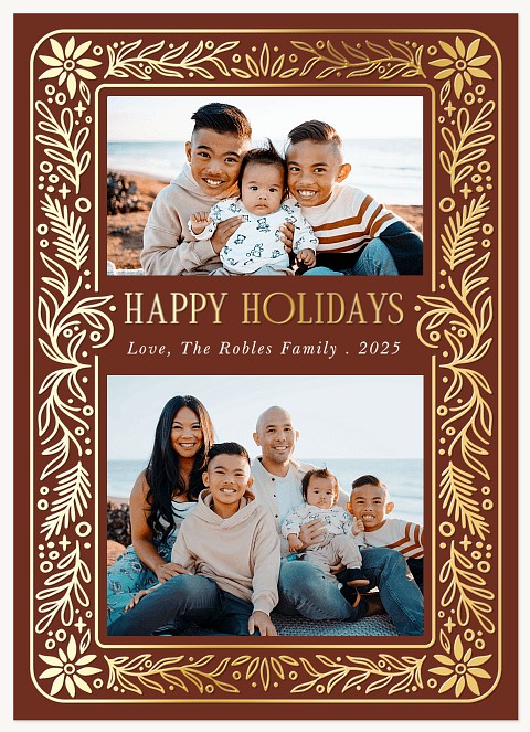 Gilded Botanical Border Personalized Holiday Cards