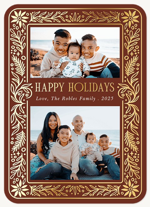 Gilded Botanical Border Personalized Holiday Cards