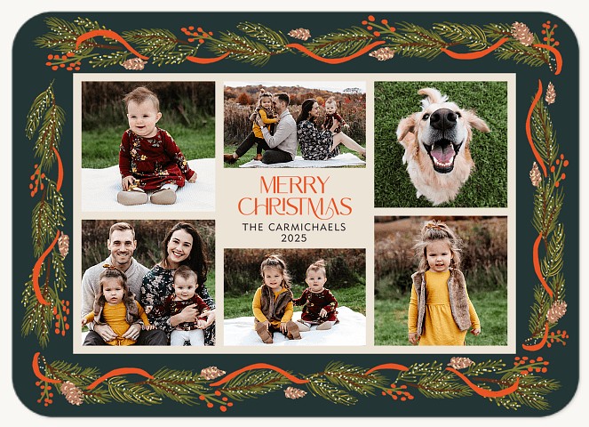 Pinecone Border Personalized Holiday Cards