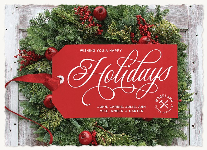 Rustic Wreath Tag Business Holiday Cards