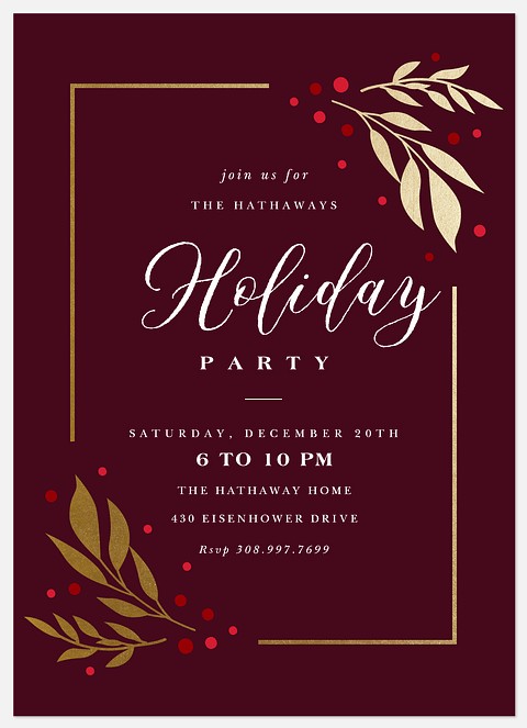 Bordered Laurels Holiday Party Invitations
