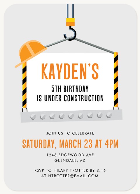 Caution Zone Kids Birthday Invitations