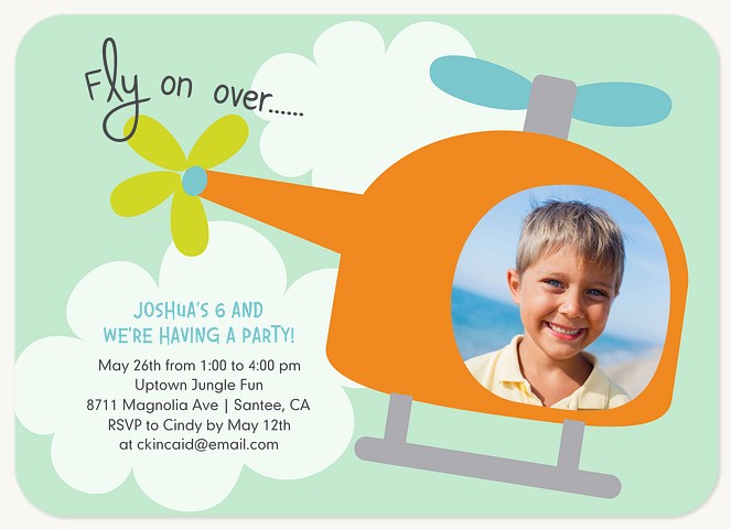 Helicopter Kids Birthday Invitations