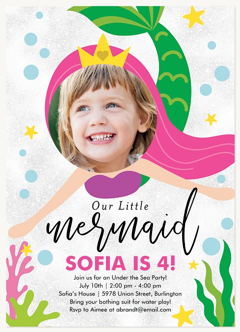 Mermaid Princess Girl Birthday Party Invitations