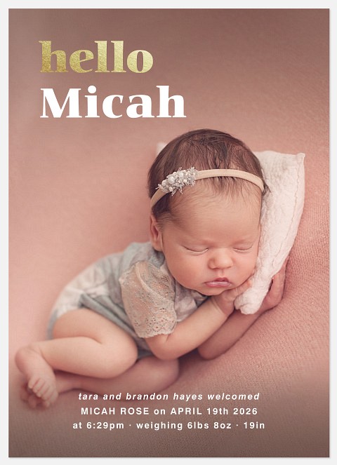 Golden Hello Baby Birth Announcements