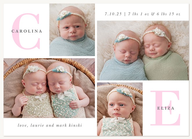 Twin Monogram Twin Birth Announcements