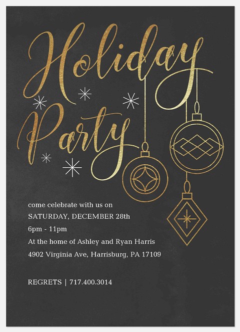 Golden Ornaments Holiday Party Invitations