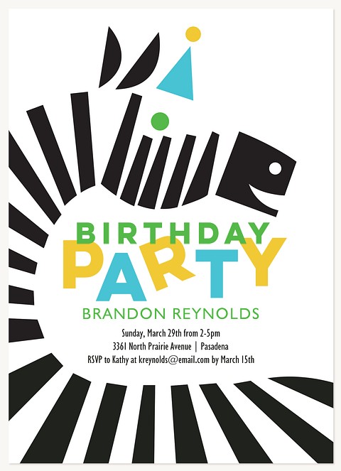 Zebra Stripes Boy Birthday Party Invitations