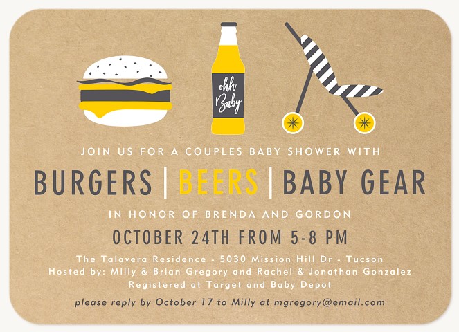 Burgers, Beers & Gear Baby Shower Invites