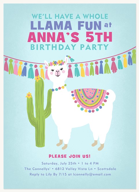 Whole Llama Fun Kids Birthday Invitations