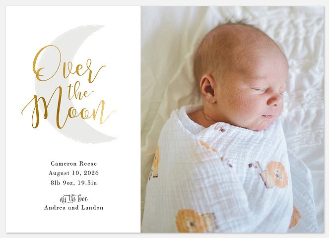 Over The Moon Baby Birth Announcements