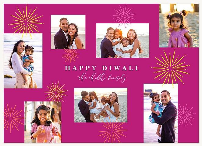 Scattered Fireworks Diwali Holiday Cards