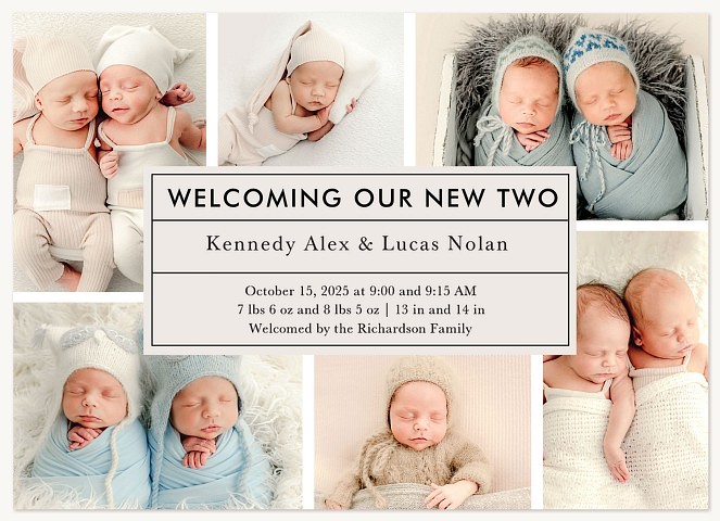 Serene Duet Twin Birth Announcements