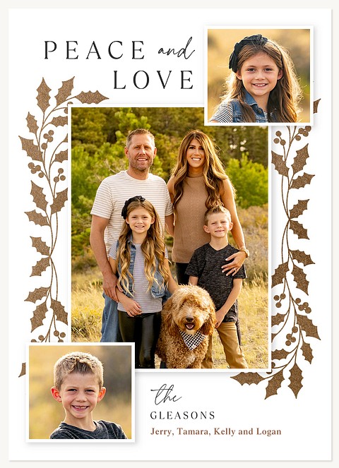 Bronze Holly Personalized Holiday Cards