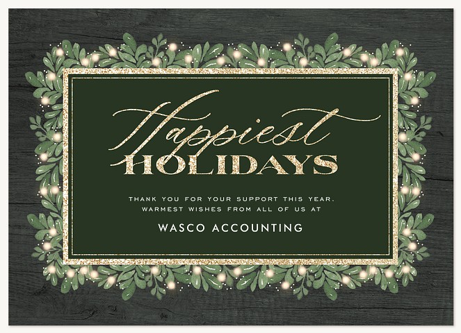 Glittery Boxwood Business Holiday Cards
