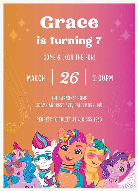 My Little Pony Musical Notes Kids Birthday Invitations