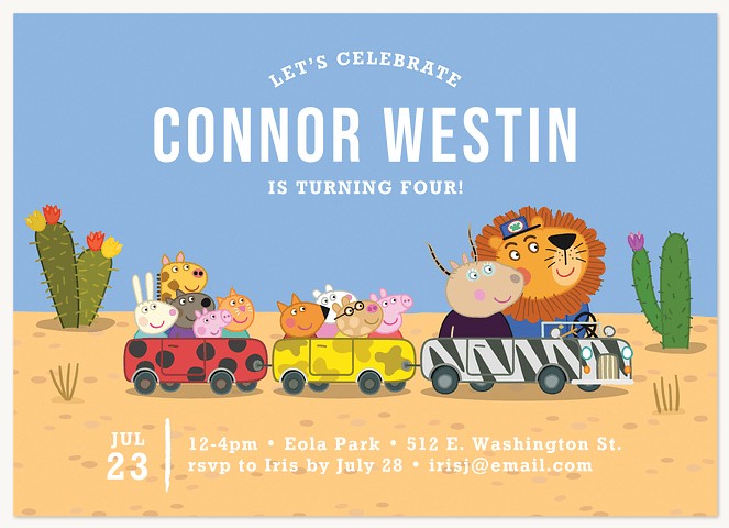 Peppa Pig Safari Party Kids Birthday Invitations