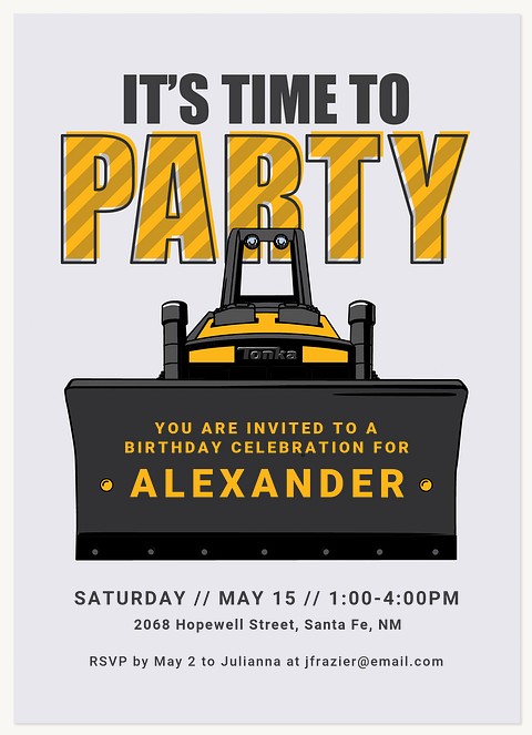 Tonka Party Dozer Kids Birthday Invitations