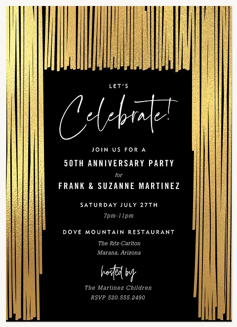 Golden Fringe Wedding Anniversary Invitations