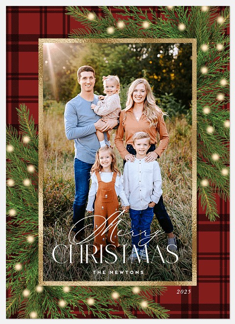 Plaid Greenery Holiday Photo Cards