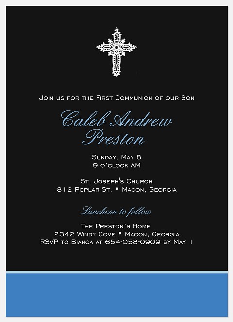 Crystal Cross Blue First Communion Invitations