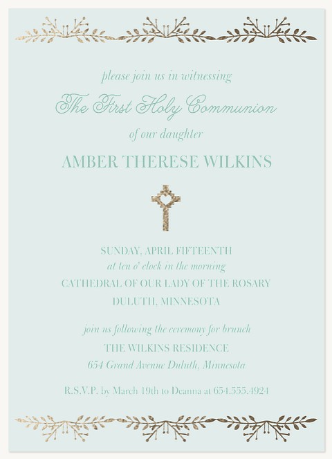 Gilded Leaf First Communion Invitations