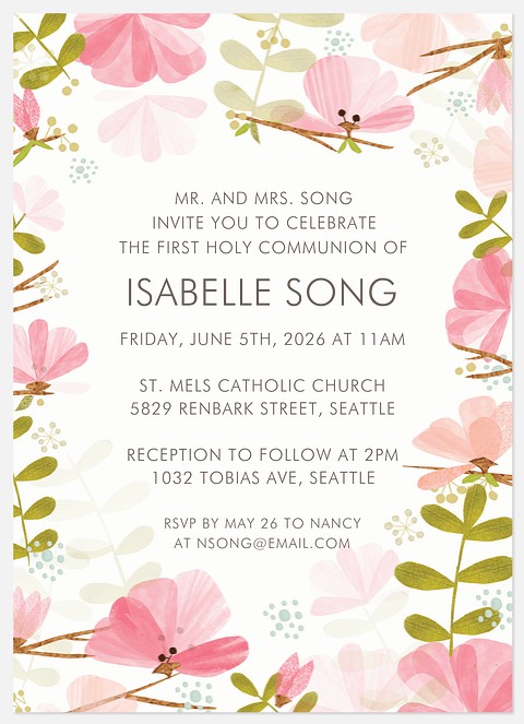 Wildflower Watercolor First Communion Invitations