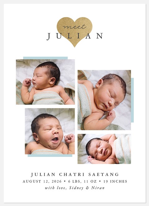 Shimmering Heart Baby Birth Announcements