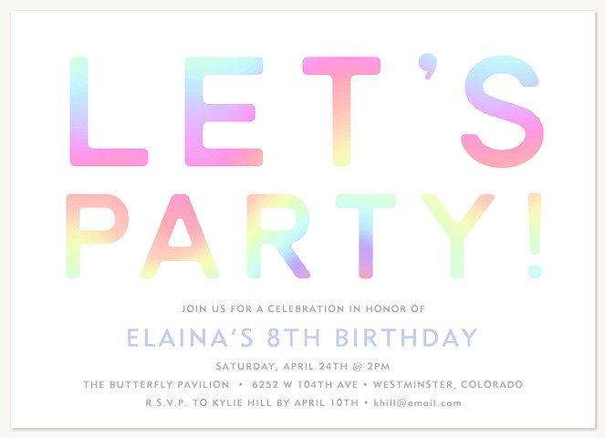 Holographic Hues Girl Birthday Party Invitations