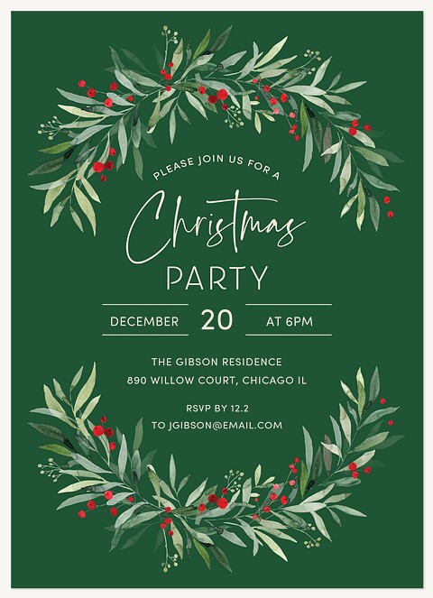 Watercolor Boughs Holiday Party Invitations